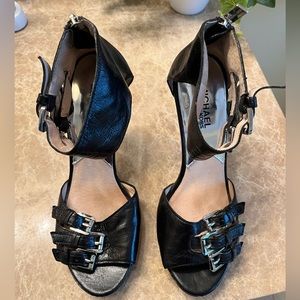 Michael Kors soft black leather strapped stiletto heels like new. 71/2